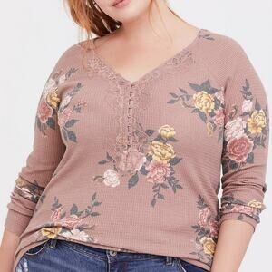 Torrid Womens Thermal Henley Top Floral Waffle Knit Plus Size 3X Casual Everyday